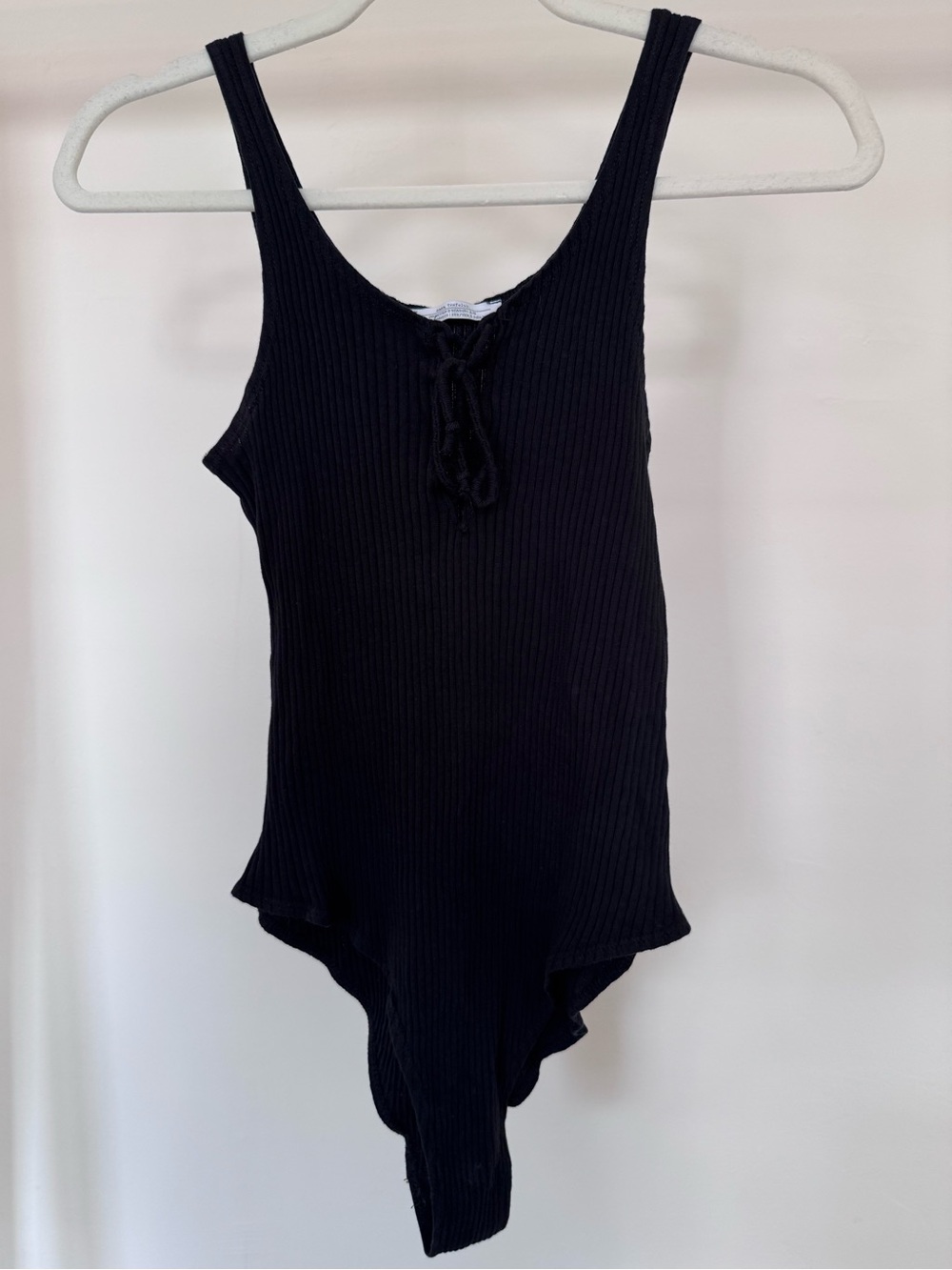 Zara Black Ribbed Lace-Up Bodysuit
